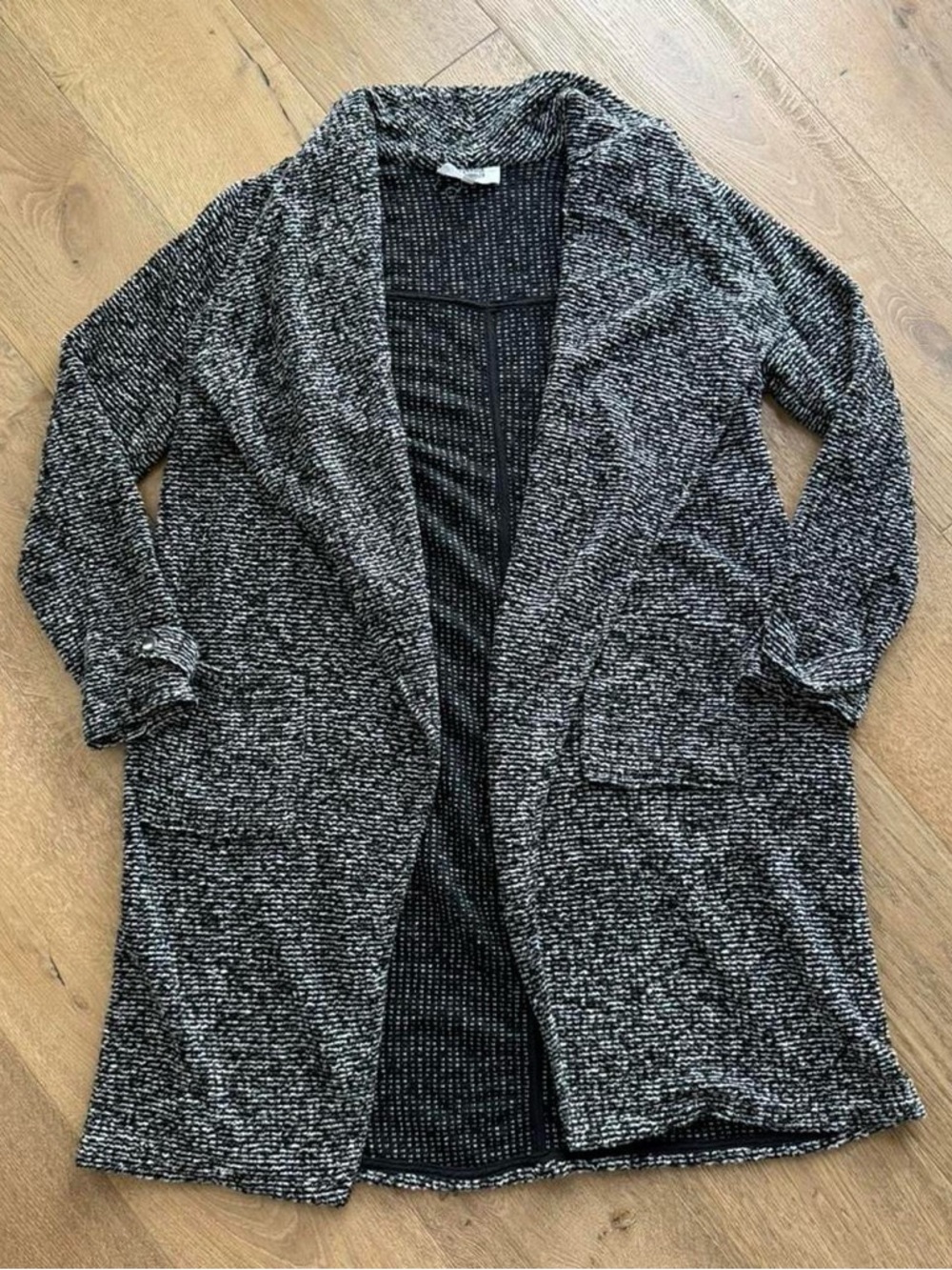 BB Dakota Marled Open-Front Long Cardigan | Black & White | Size XL
